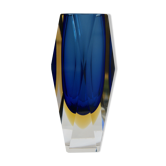 Murano vase with two blue and youthful colors.  rare designed by Flavio Poli for Seguso 1960