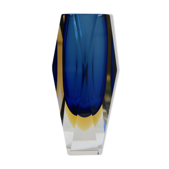 Murano vase with two blue and youthful colors.  rare designed by Flavio Poli for Seguso 1960