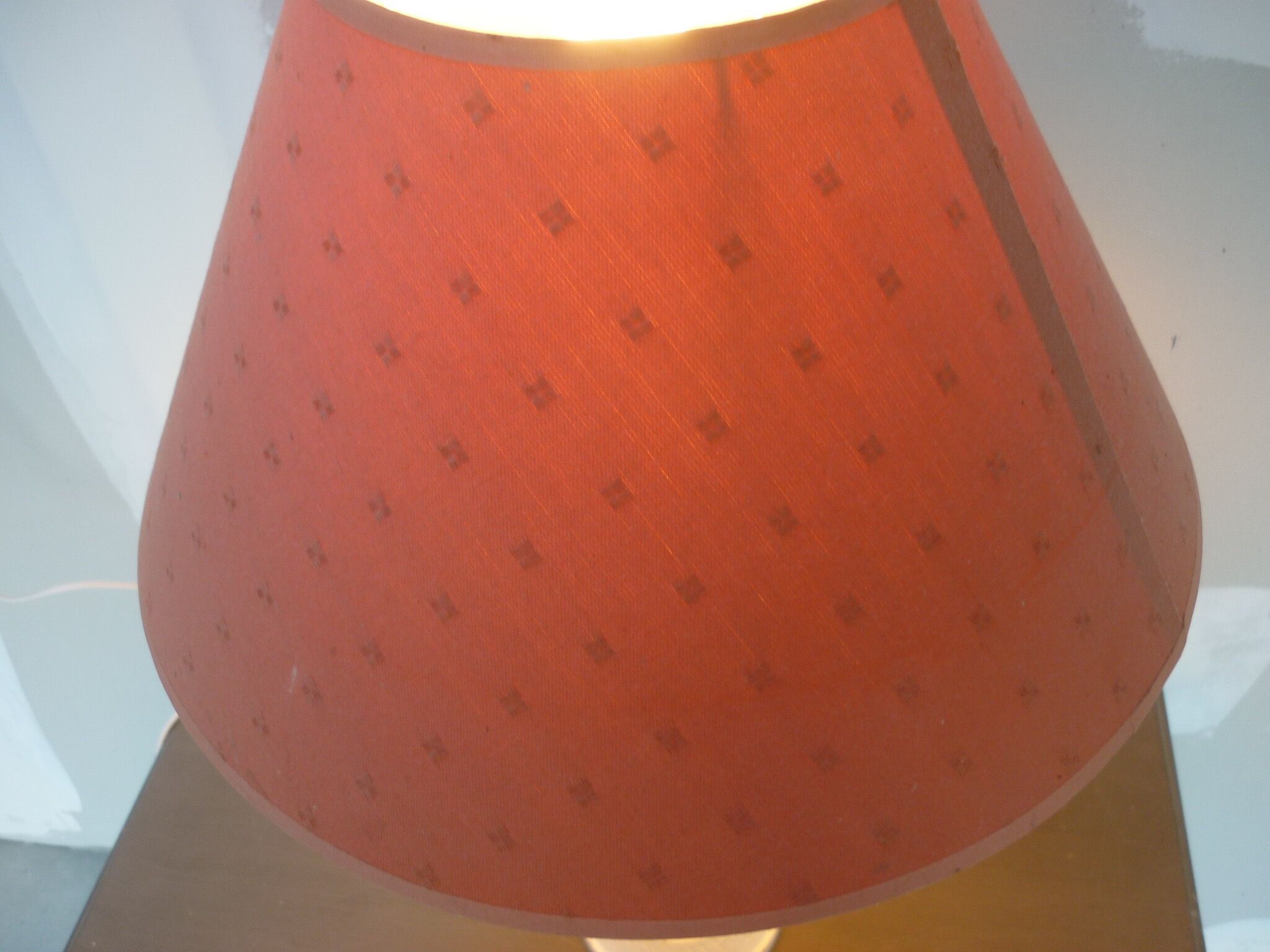 White wooden lamp and brick lampshade