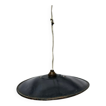 Vintage industrial lamp, green and black enamelled metal.