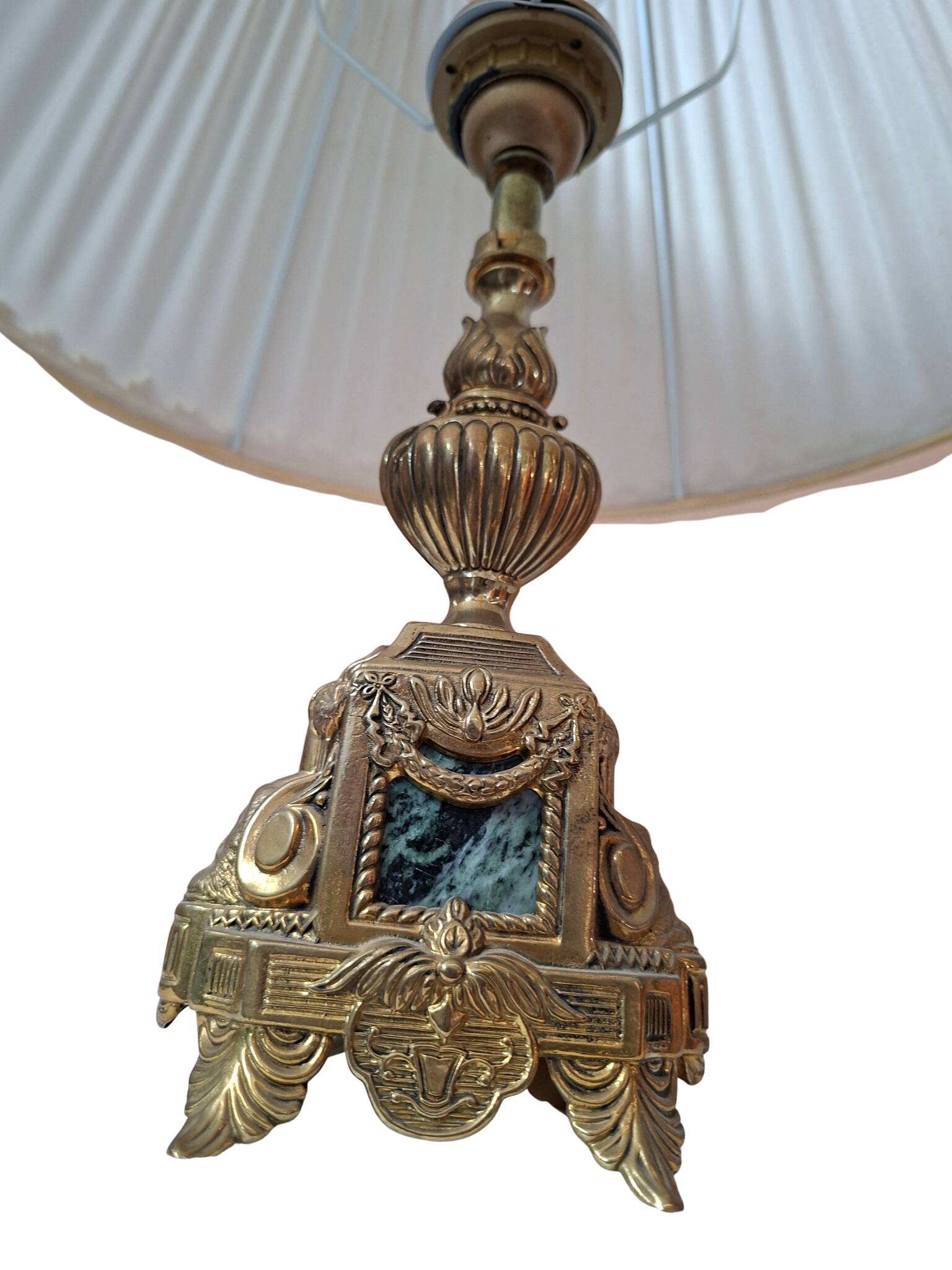 Lampada da Tavolo Vintage Stile Neoclassico in Ottone e Marmo Verde anni '5