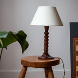 Modernist walnut wood table lamp - 70s