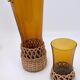Amber glass and raffia 50's glass and pitcher set