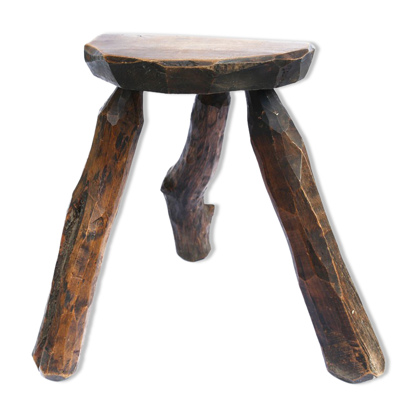 Brutalist folk art stool in solid wood