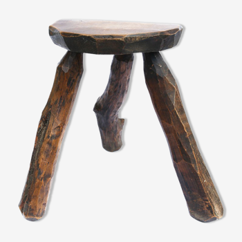 Brutalist folk art stool in solid wood