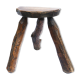 Brutalist folk art stool in solid wood