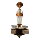 Art Deco chandelier by H.Petitot and Jean Gauthier in copper-plated metal and opal glass