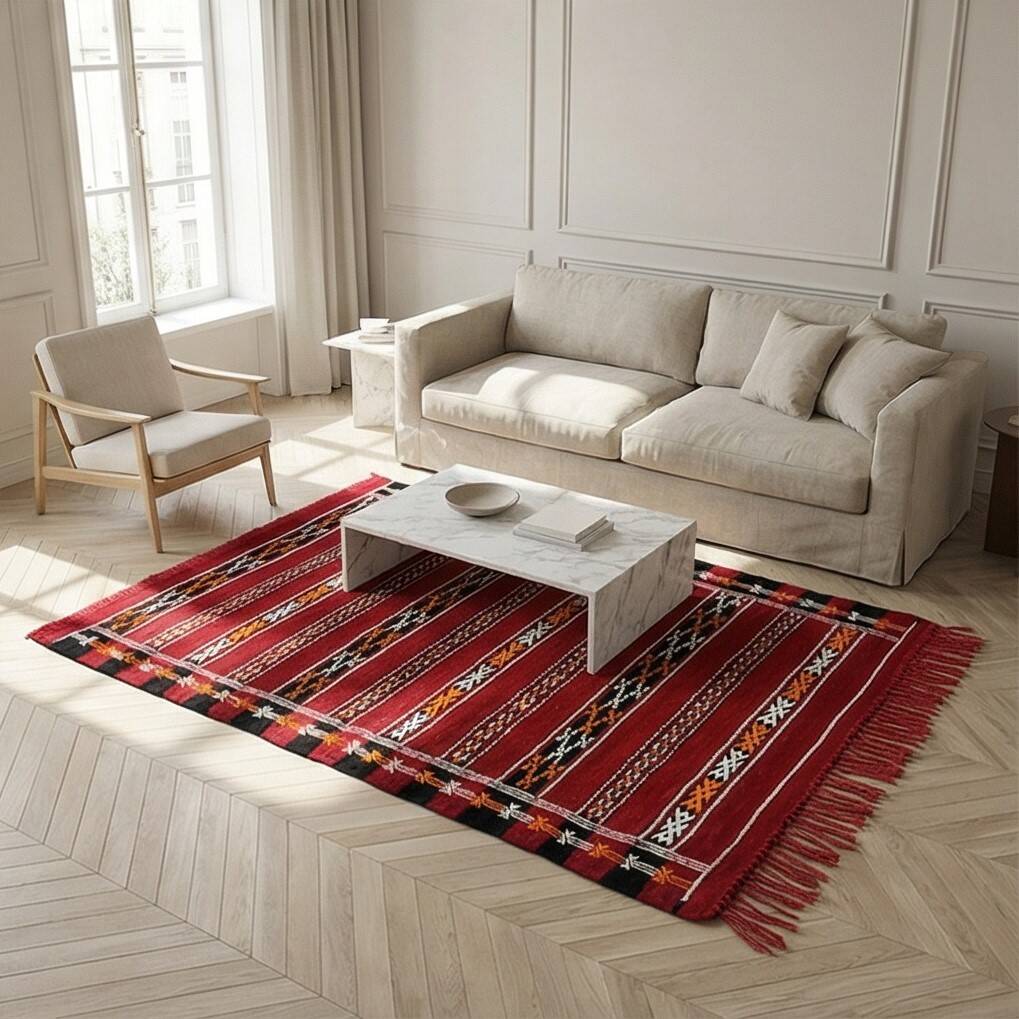 Red ethnic kilim rug, Morocco