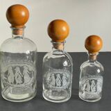 BOTTLES Engraved Glass and VINTAGE Wood