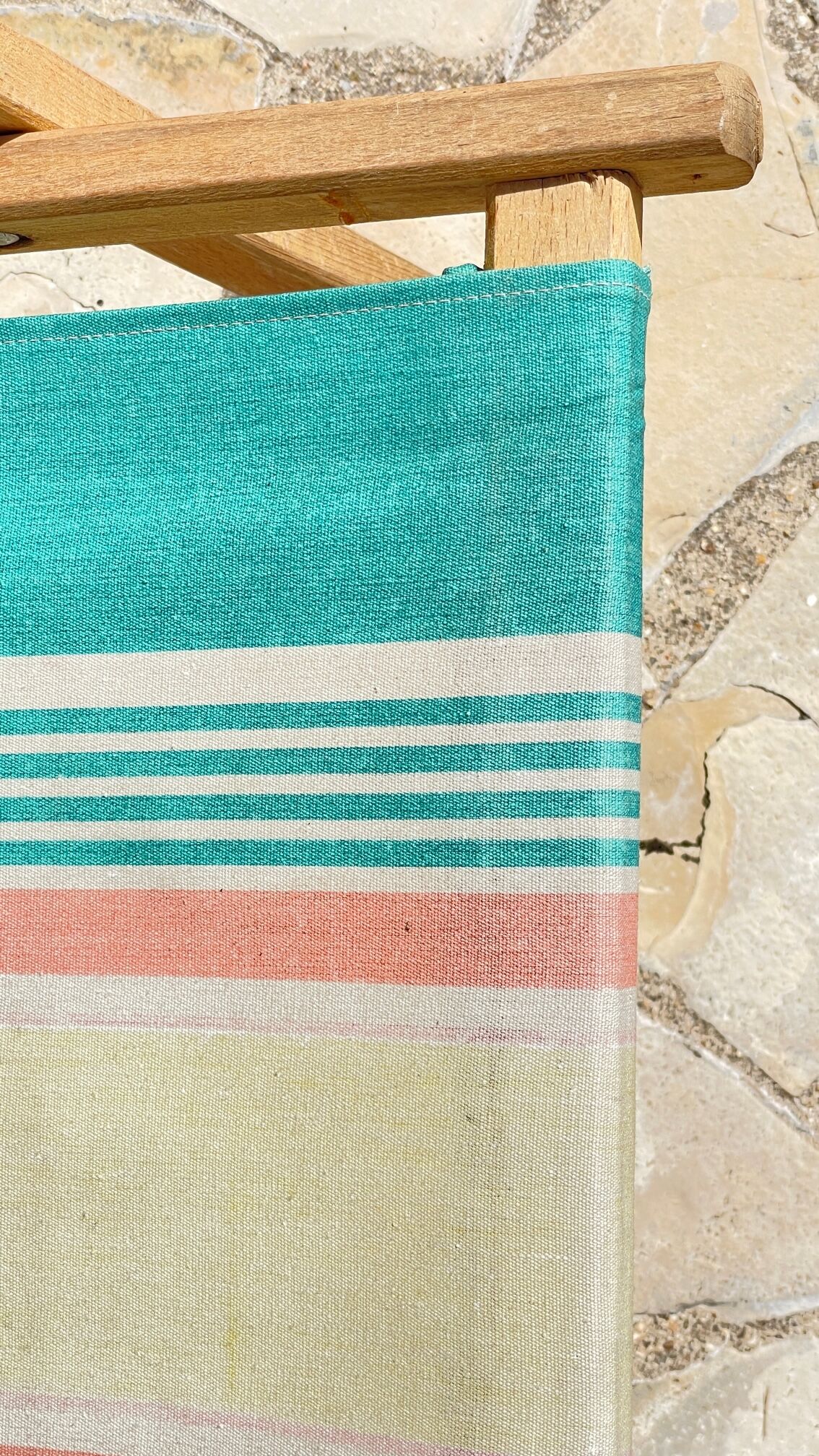 Transat pliant en bois et toile vintage