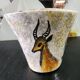 set of jug and ceramic cup handmade decorated with gazelle and deer