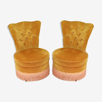 Pair of toad chairs in old gold velvet