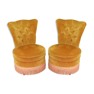 Pair of toad chairs in old gold velvet