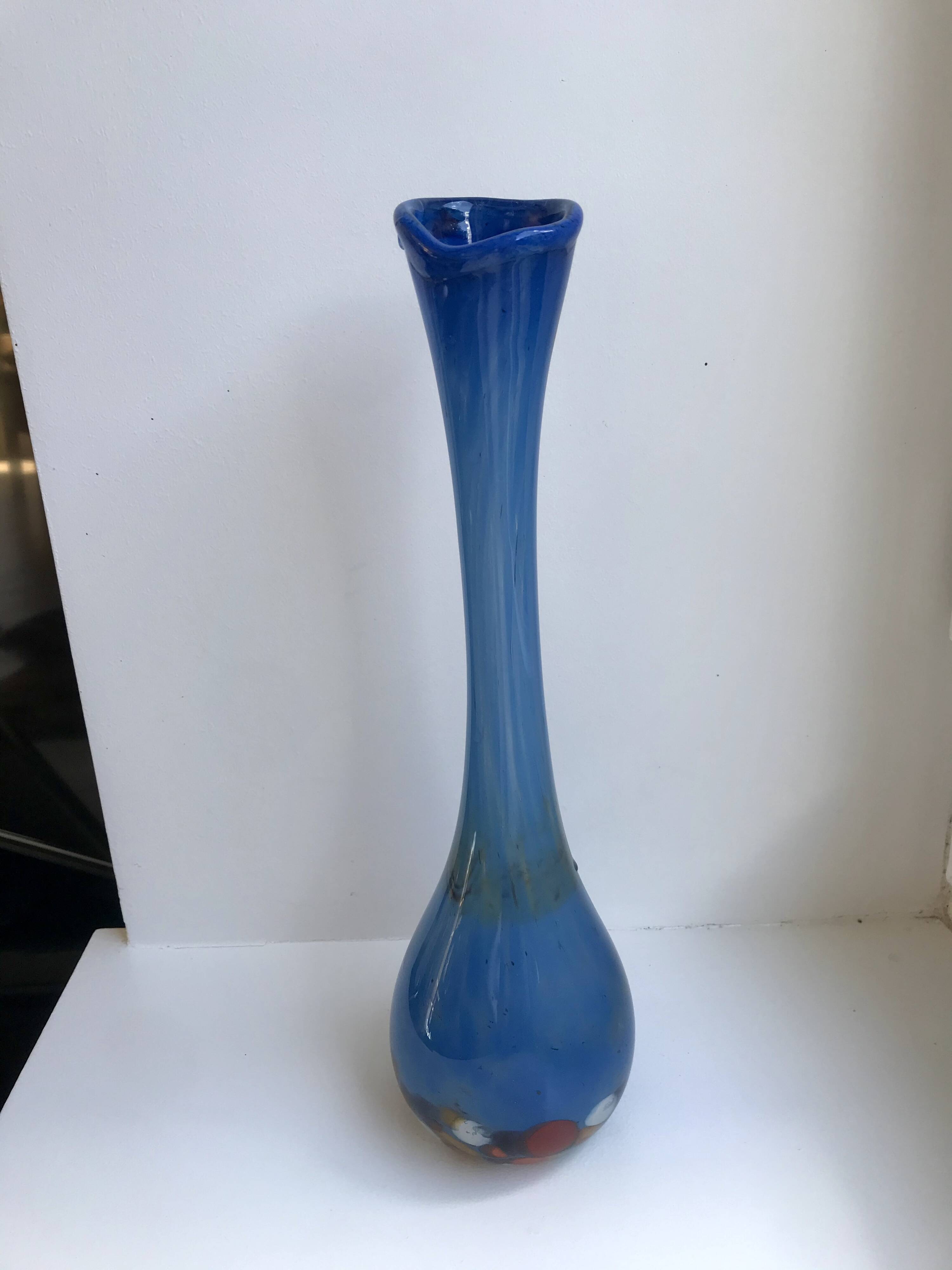 Colorful blue Murano blown glass vase 60s-70s