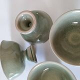 Set of 4 handmade ceramic bowls – celadon glaze & raku style