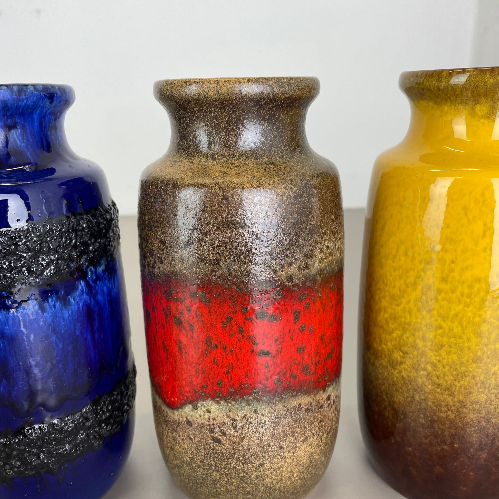 Set of Four Vintage Pottery Fat Lava Vases Made by Scheurich, Germany, 1970s