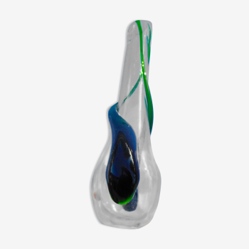 Vase moderniste verre moulé translucide et vert Flavio Poli seguso