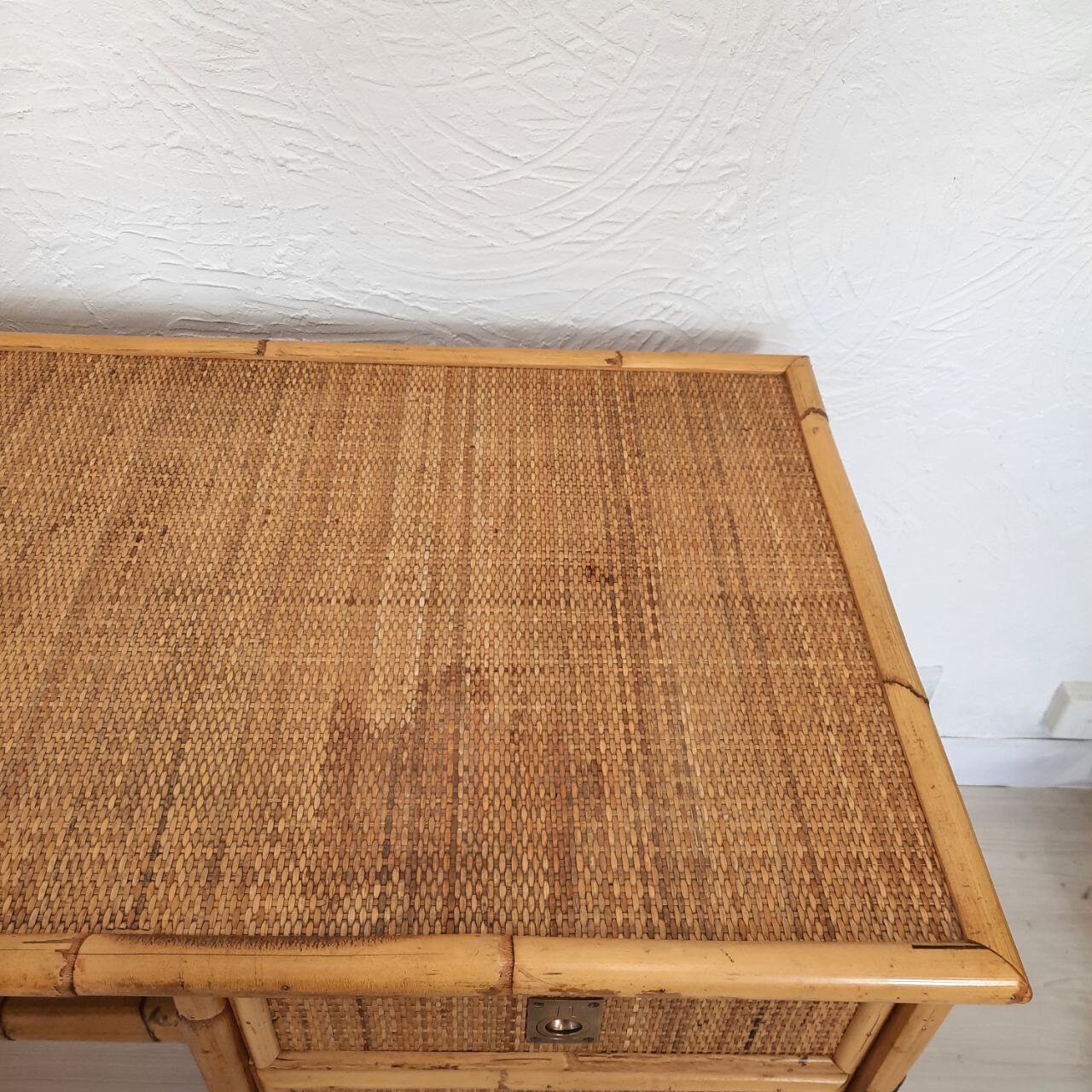 Pair of wicker and bamboo desks, Dal Vera, vintage