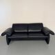 3-seater navy blue leather sofa, design by De Sede DS10, vintage 90s.