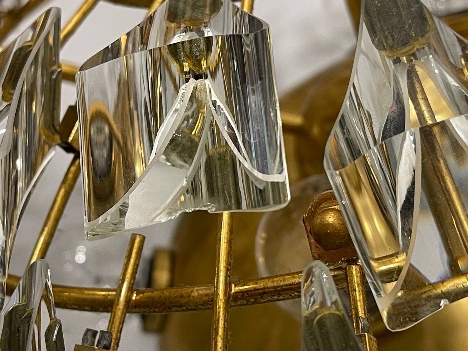 Large Brass Crystal Flushmount by Stilkronen Italy 1970’s