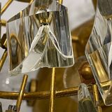 Grand plafonnier en laiton et cristal par Stilkronen Italie années 1970