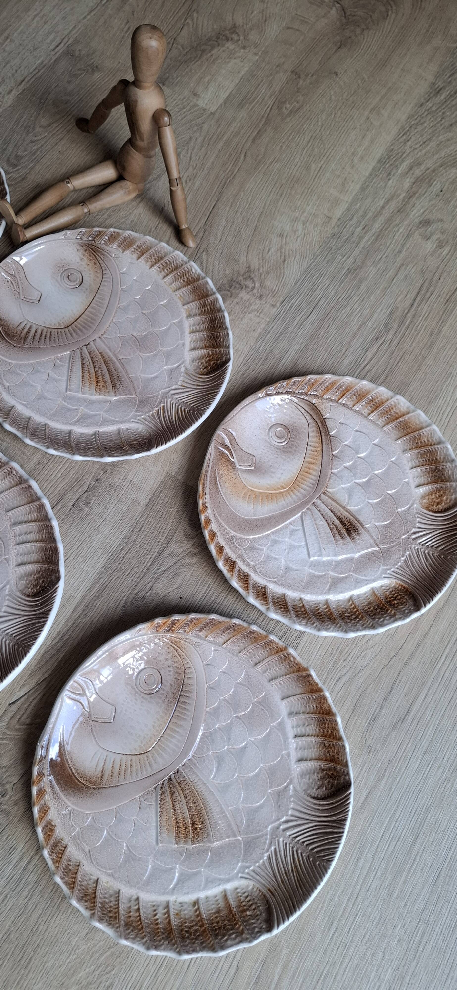 Set of 6 Sarreguemines fish plates