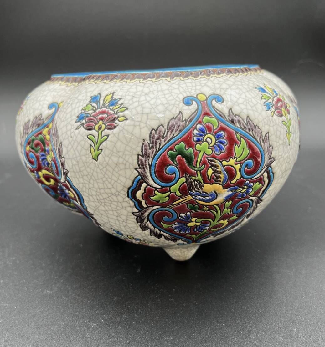 Late 19th century glazed earthenware planter, Longwy enamel style - 648003