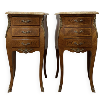 Pair of louis xv style inlaid bedside tables