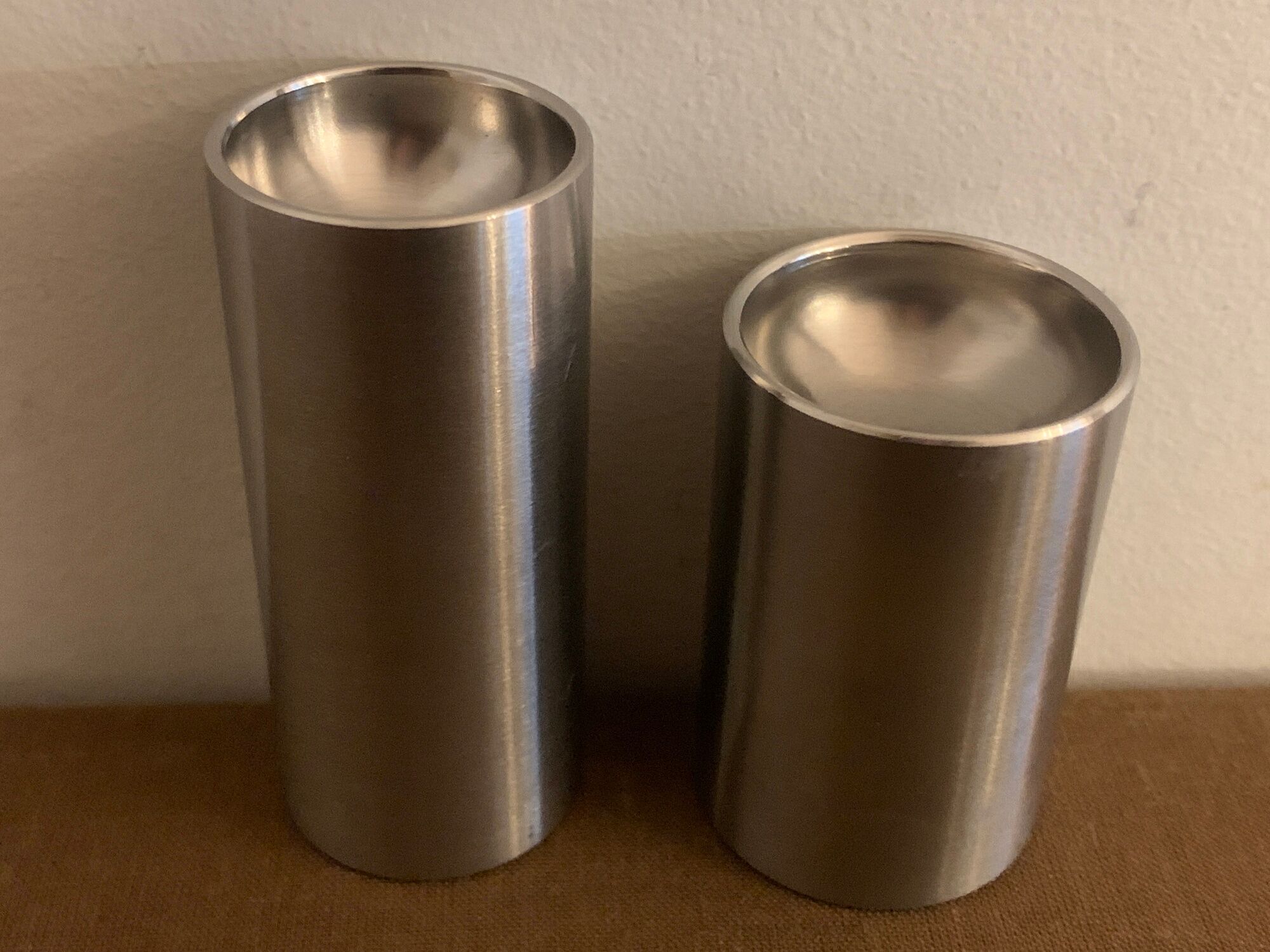 Stelton steel salt and pepper shaker, Scandinavian design Cylinda, Arne Jacobsen