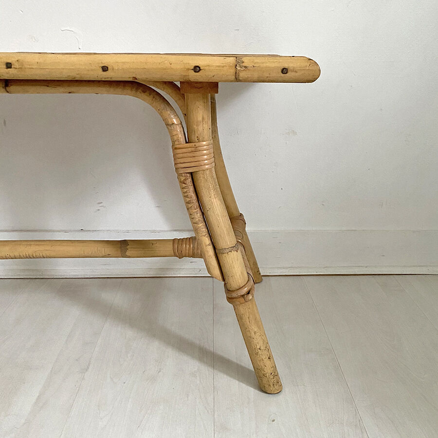 60's vintage rattan coffee table