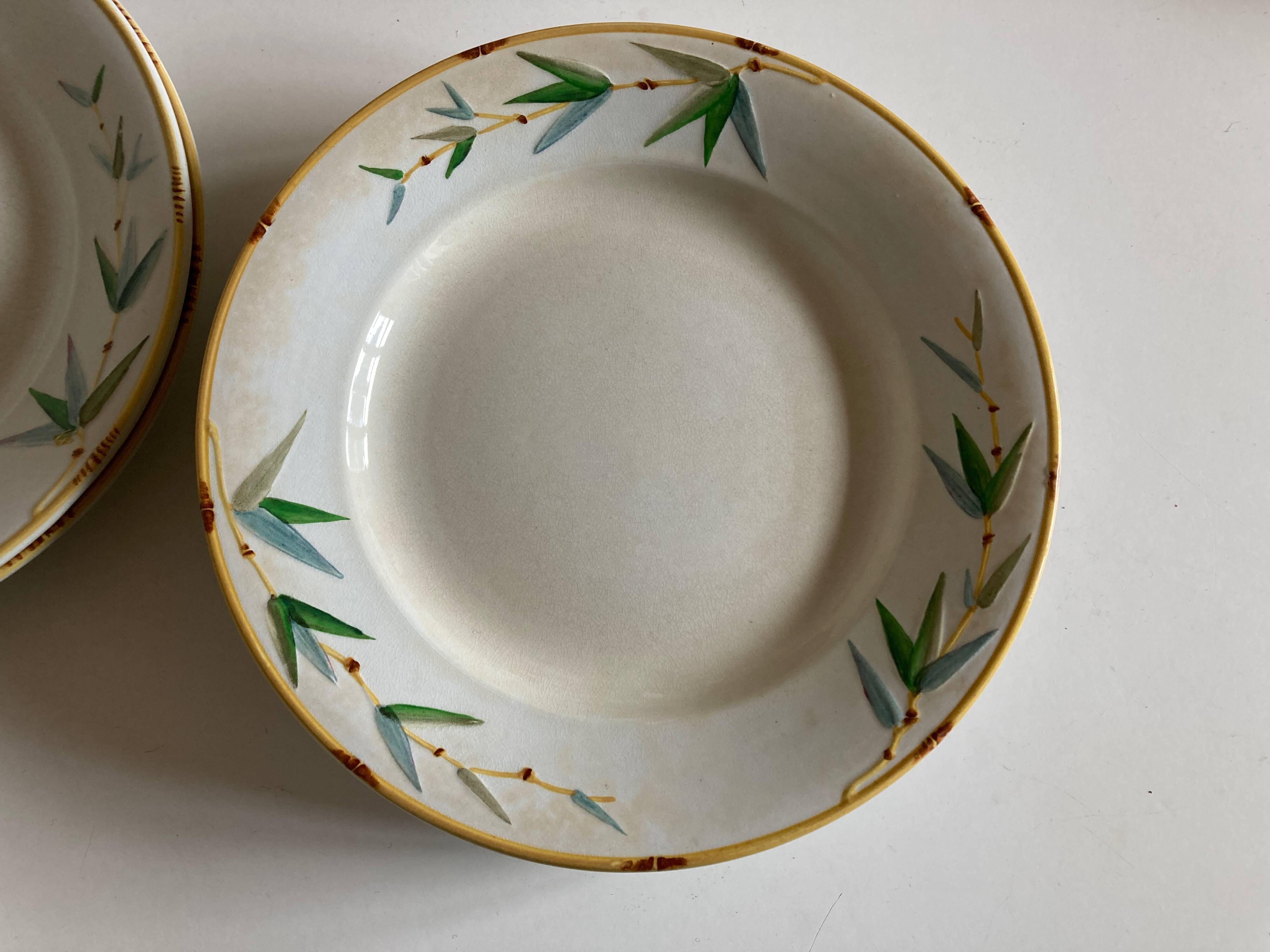 Set of 7 Sarreguemines Bamboo 1880 ironstone plates