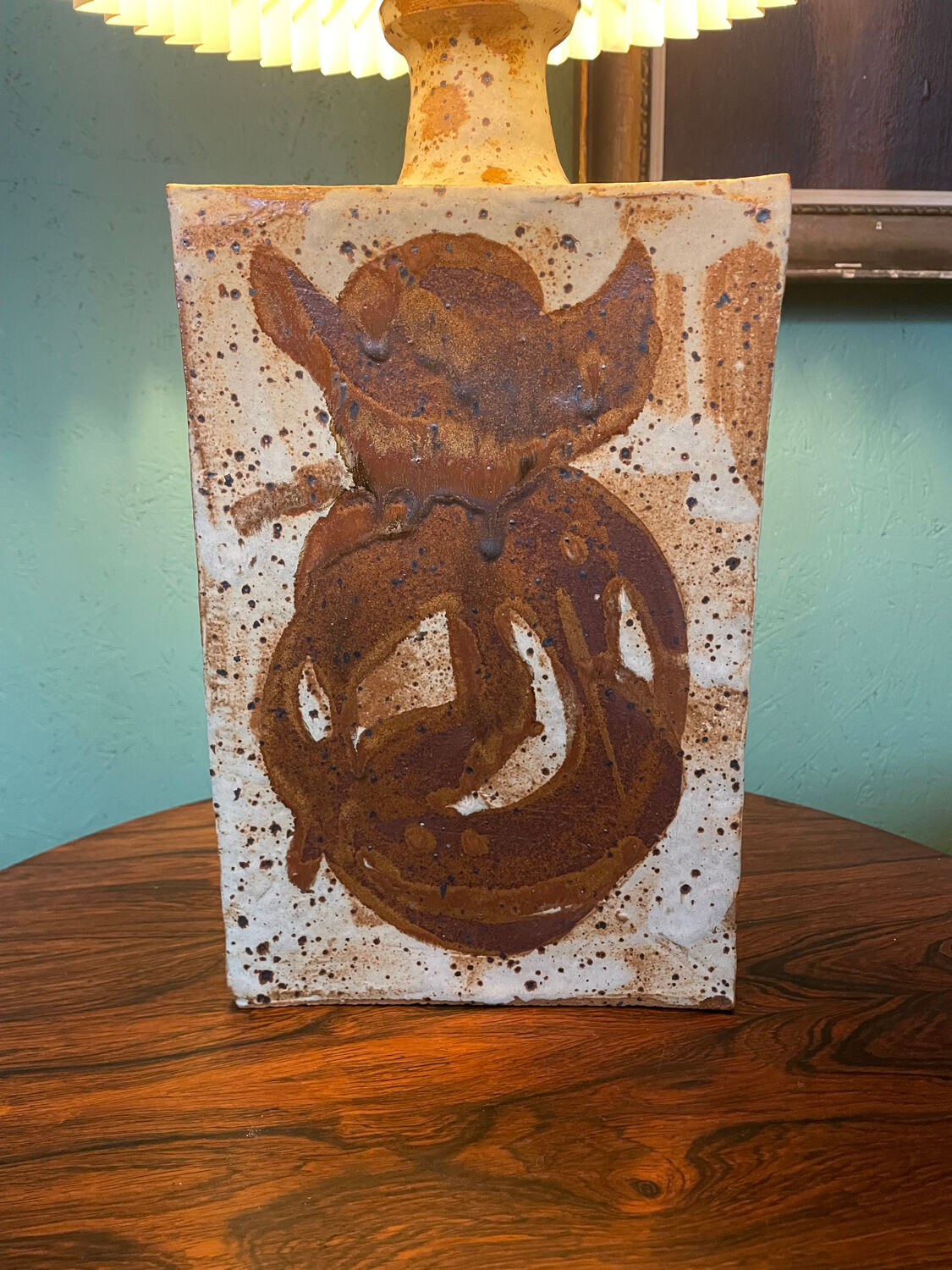 Danish Mid-Century Modern Pottery Table Lamp with Abstract Design 1975