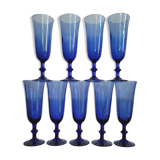 Set of 9 blue Luminarc Champagne flutes