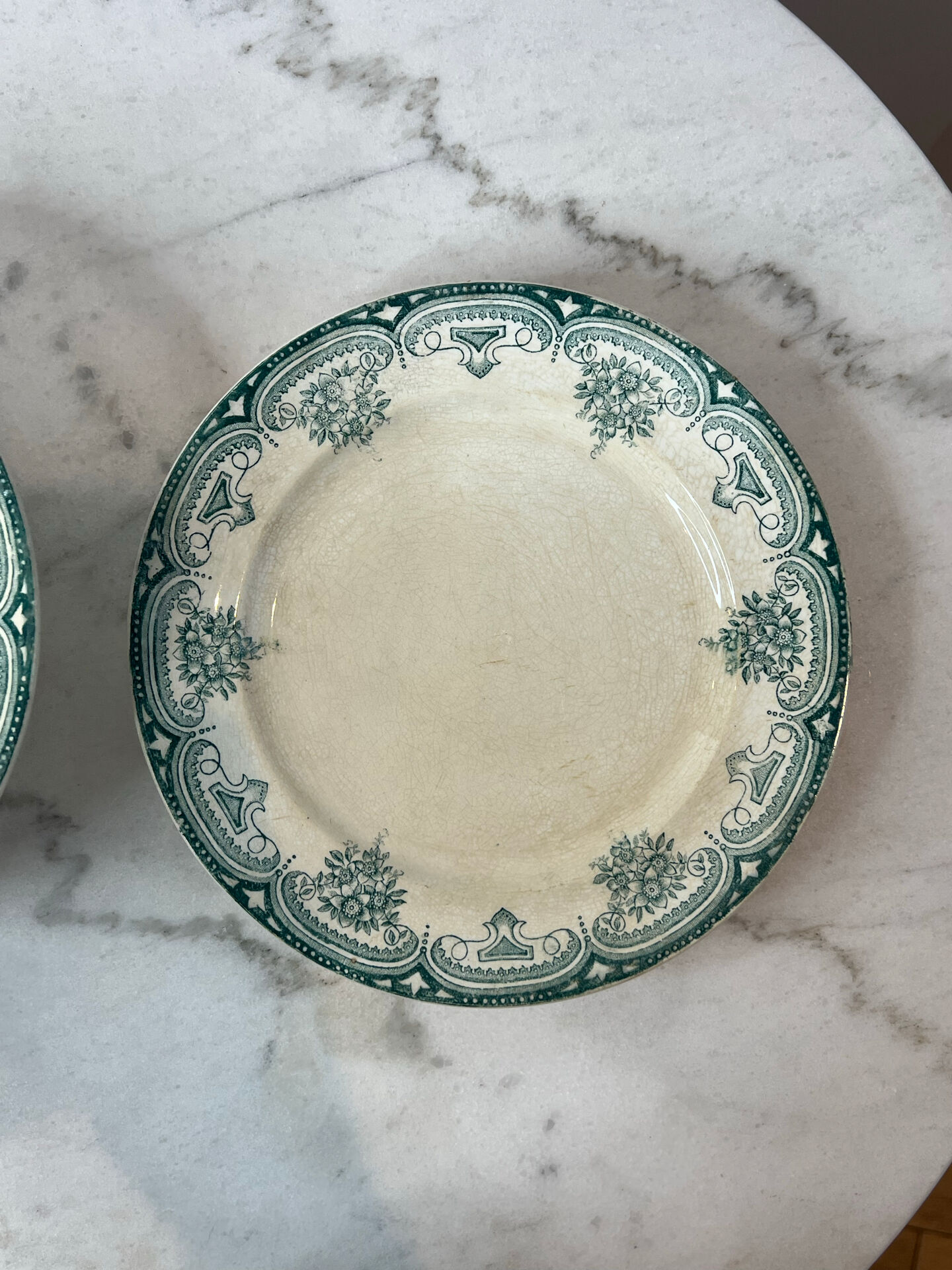 Set of 6 flat plates, ironstone Narcisses Onnaing.