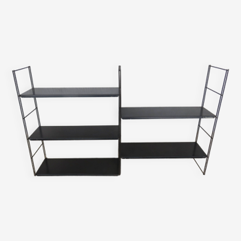 Modular wall shelf in black metal typical of the 50s and 60s