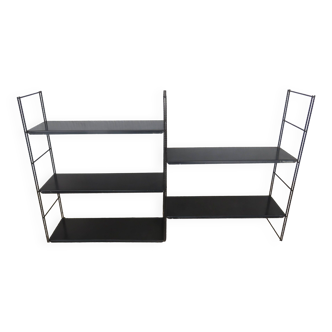 Modular wall shelf in black metal typical of the 50s and 60s