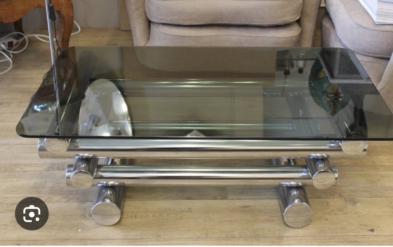 Rectangular coffee table A Space vintage by Paul Mayen in smoked glass and m