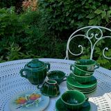 Iridescent green tea or coffee service in Lunéville K&G earthenware. 6 cups and an Art Deco sugar bowl