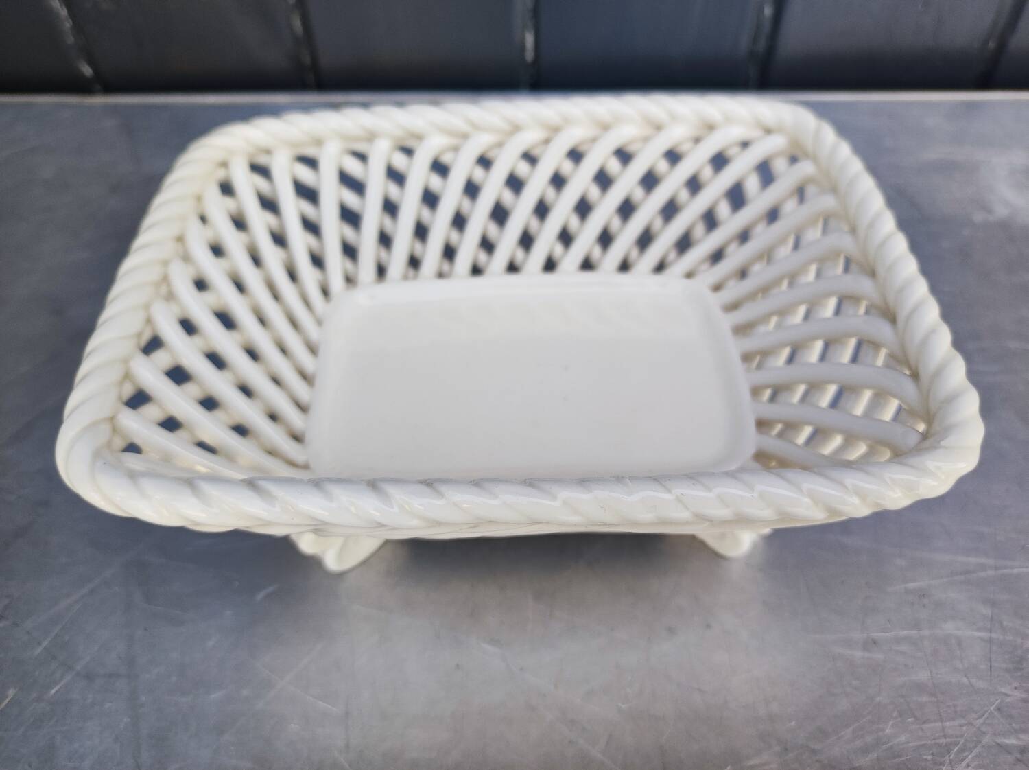 Vintage basket, woven ceramic fruit bowl