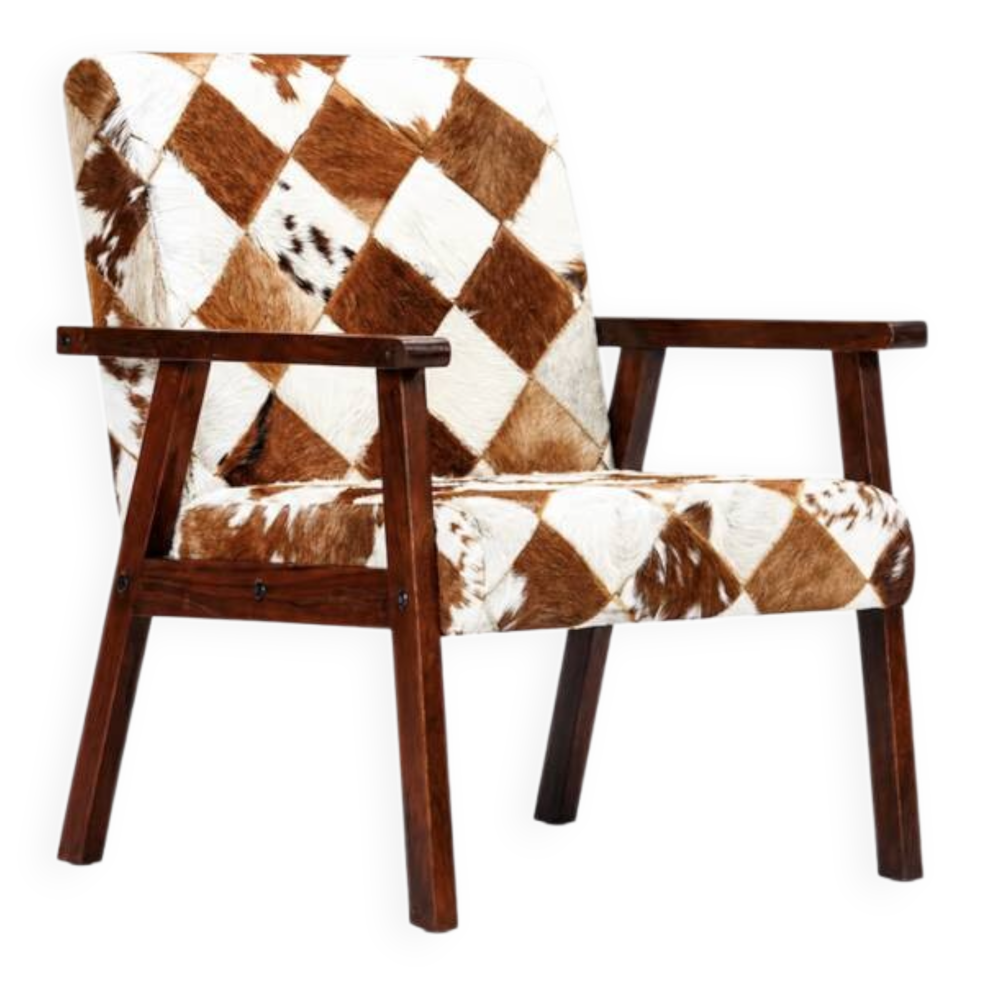 Fauteuil design vintage en bois et cuir de chèvre