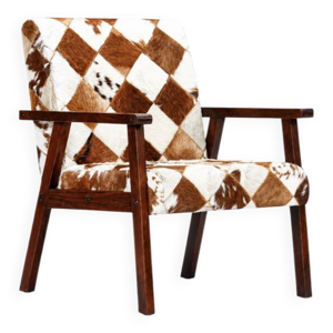 fauteuil design vintage - cuir bois