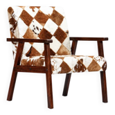 Fauteuil design vintage en bois et cuir de chèvre