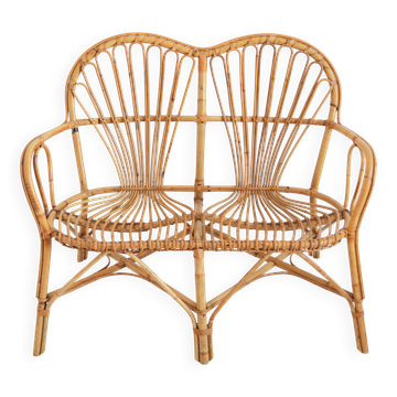 Canapé / Banquette en rotin 1960 vintage