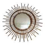 Miroir soleil vintage en rotin