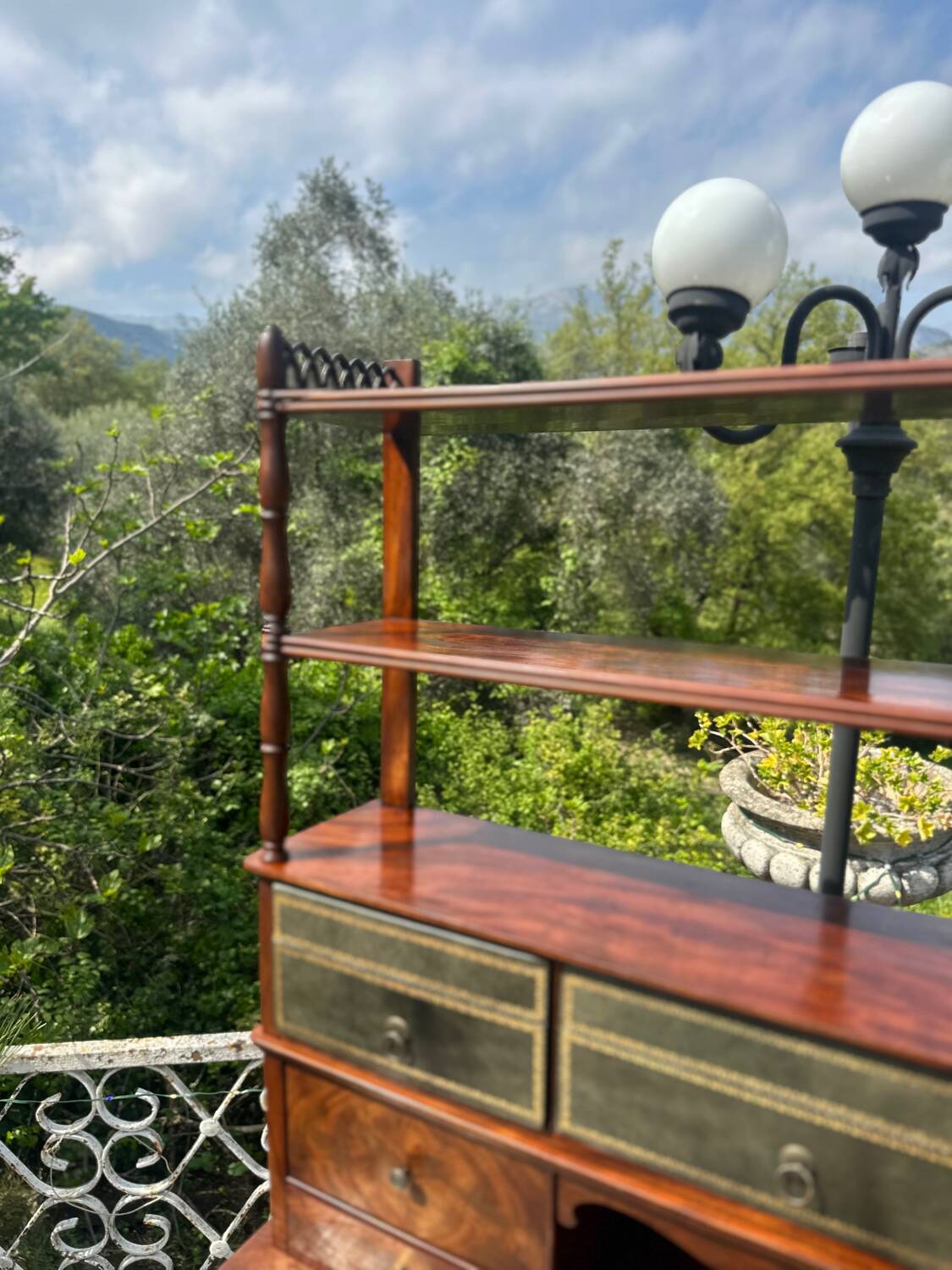 19th century flamed mahogany stepped desk
