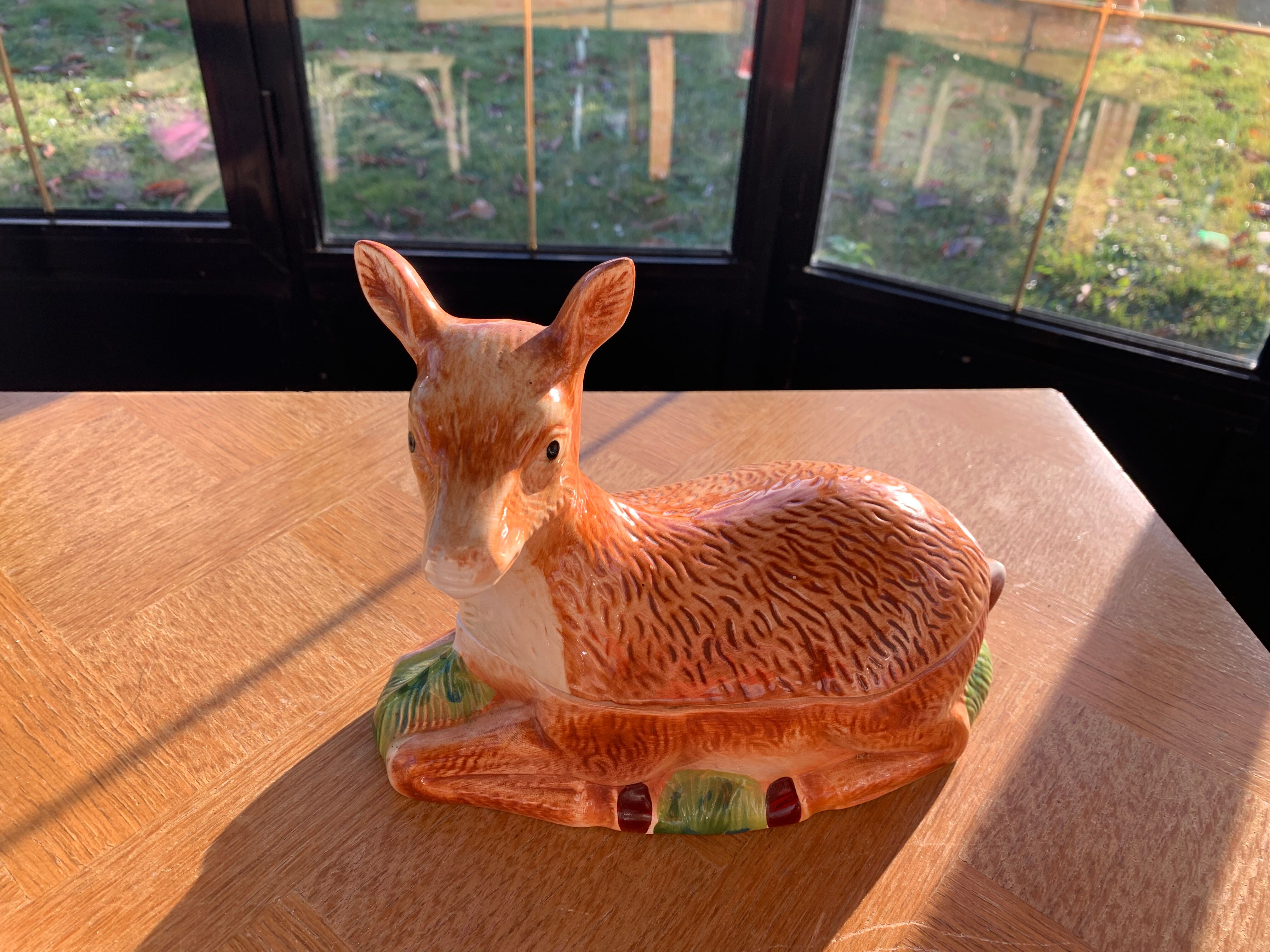 Terrine ceramic doe glazed vintage slurry Michel caugant