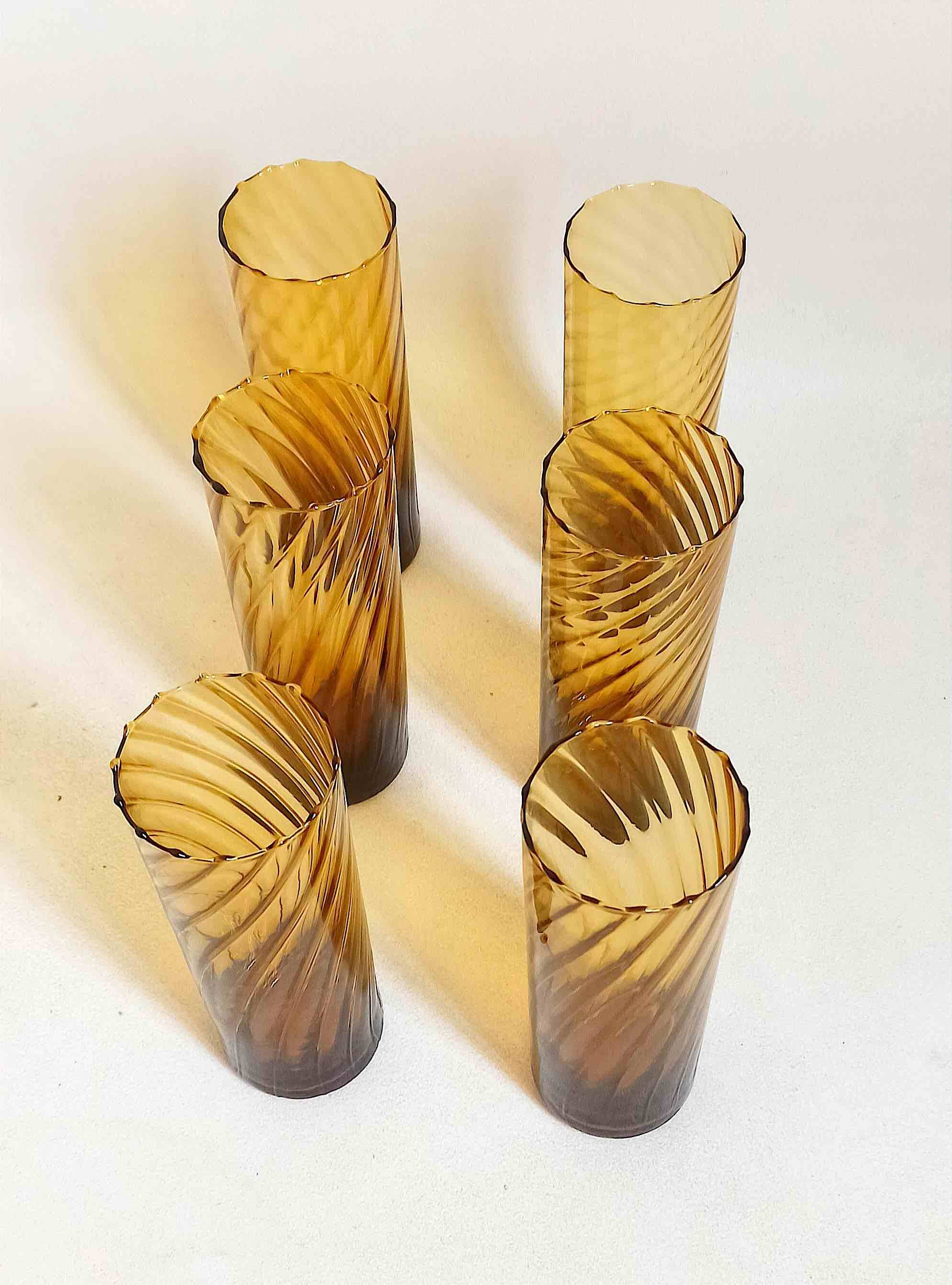 Set of 6 vintage amber glasses Height 17 cm