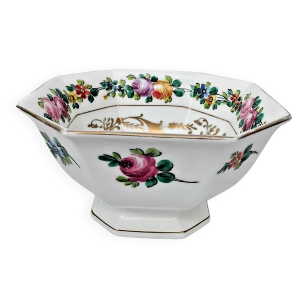 Saladier Forme Octogonale En Porcelaine De Mehun Vintage