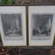 Duo of antique prints framed with canopies