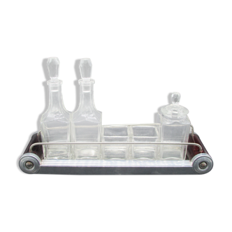 Service à condiments art-deco huilier vinaigrier moutardier salière poivrière